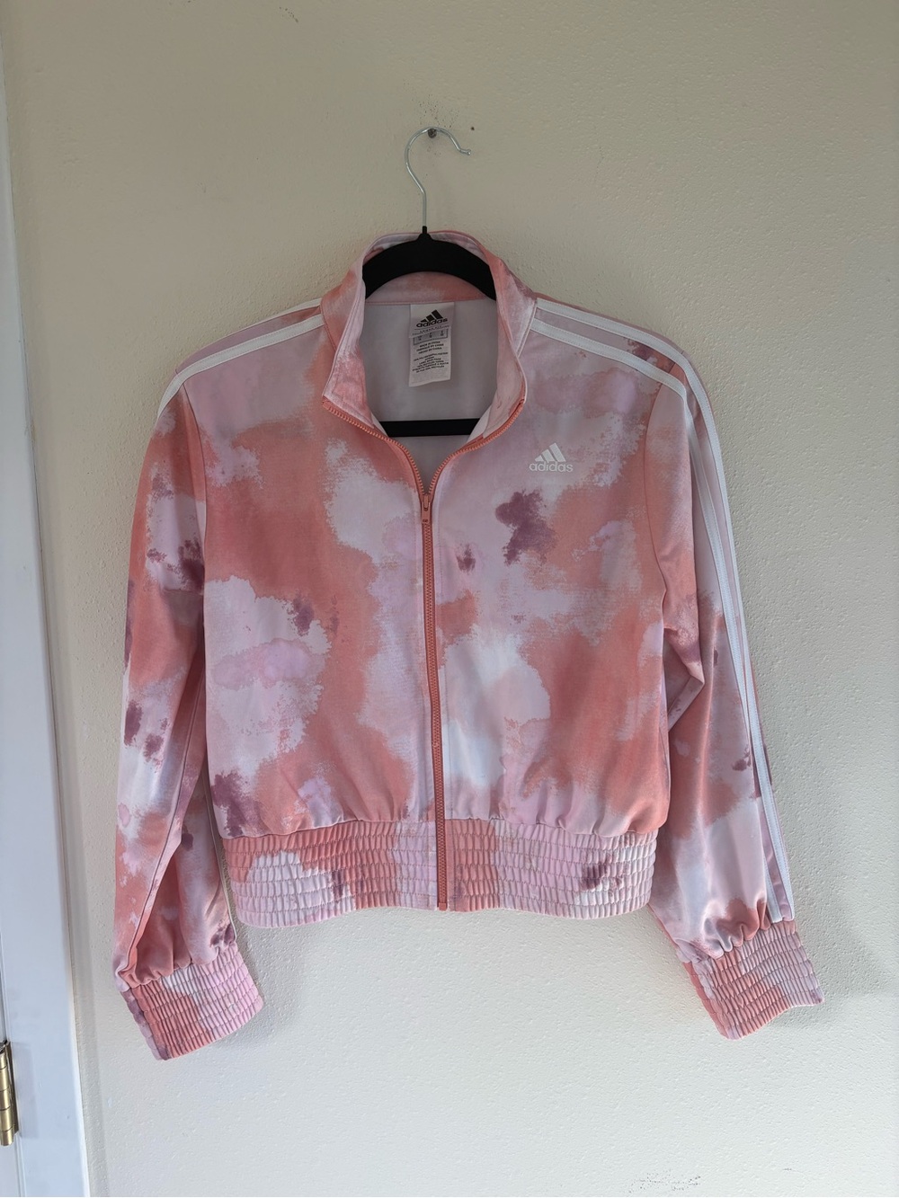 Adidas Girls Fashion Track Jacket XL 14/16 Pink Peach Wonder Clay Cloud Print